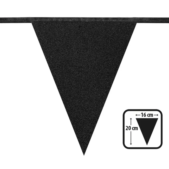Sparkling Black Glitter Vlaggenlijn - 6 meter - 16X20CM