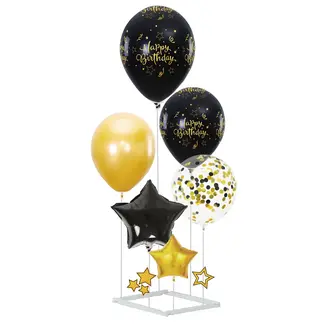 PartyPal DIY Balloon Table Decoration - Happy Birthday Black & Gold