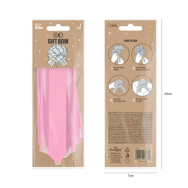 Cadeau Strik Trekkoord - Pastel Roze - 1st - 20x15,5cm