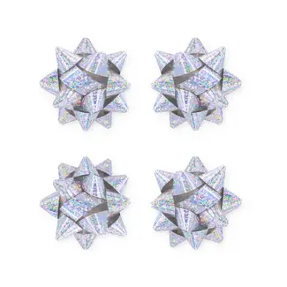 PartyPal Cadeau Strik - Holografisch Zilver - 5cm - 4 st.