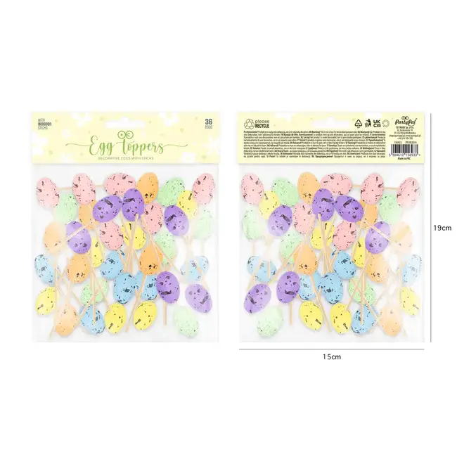 Kleurrijke Paas Decoratie - Kwartelei Toppers - 36 st.