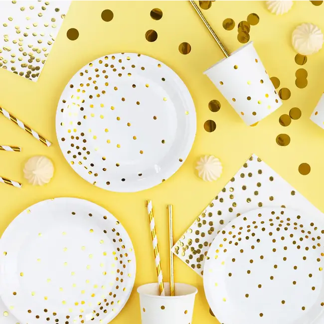 Witte Bordjes met Gouden Stippen - 6st - 18cm