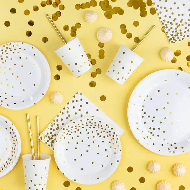 Witte Bekertjes met Gouden Stippen - 6st - 220ml