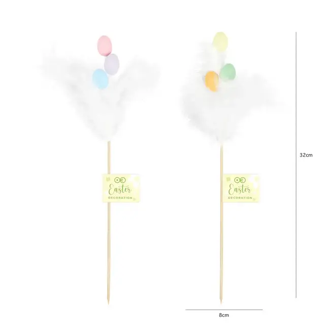Paas Decoratie Eieren met Veren op stokje - 1 st. - 8x32cm