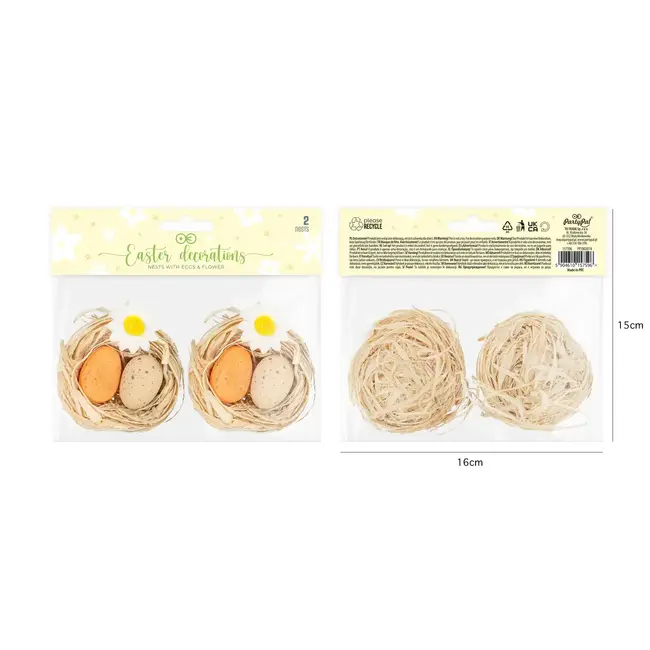 Paas Decoratie Vogelnestjes met Eitjes - 2 st