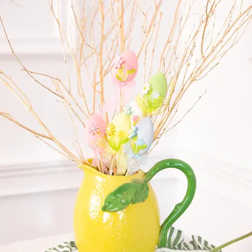 Paas Decoratie Ei met Strikken en Bloemen op een stokje - (roze/wit/blauw) - 1 st. 