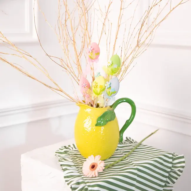 Paas Decoratie Ei met Strikken en Bloemen op een stokje - (roze/wit/blauw) - 1 st.