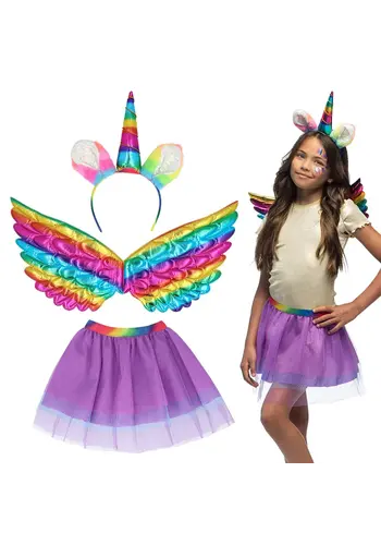 Set Eenhoorn Regenboog - Diadeem, Vleugels en Tutu 