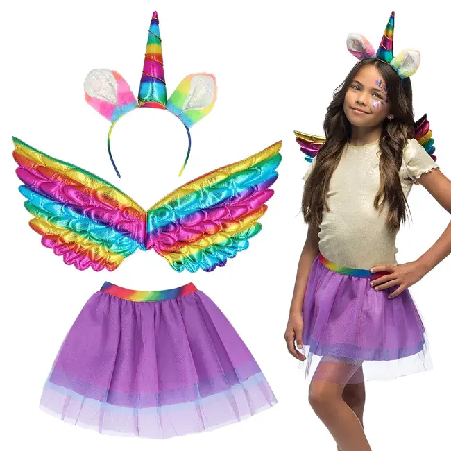Set Eenhoorn Regenboog - Diadeem, Vleugels en Tutu