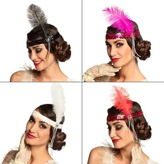 Boland Hoofdband Charleston met Veer - 4 Kleuren