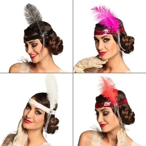 Hoofdband Charleston met Veer - 4 Kleuren 