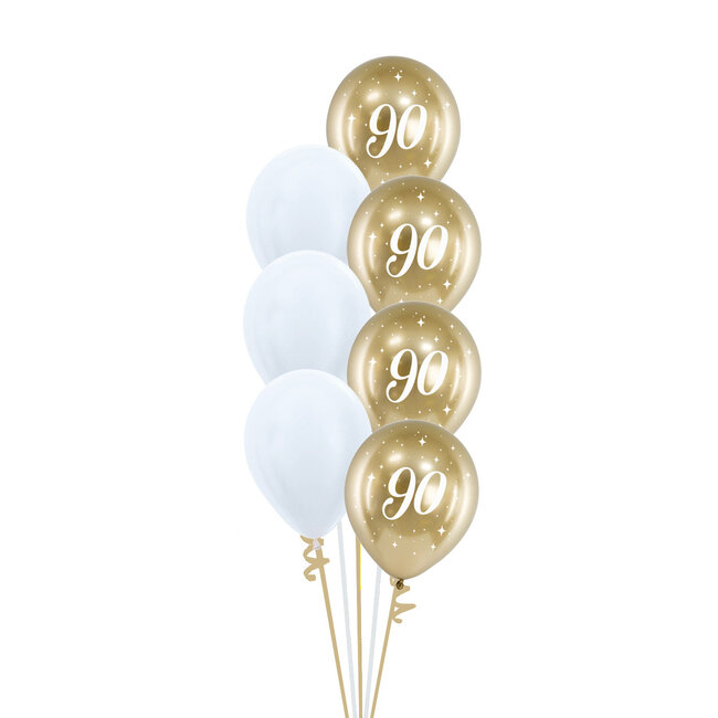 Staander Gold & White met leeftijd - 7 Heliumballonnen