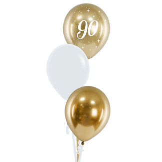 Sempertex Tafeldecoratie Gold & White met leeftijd - 3 Heliumballonnen