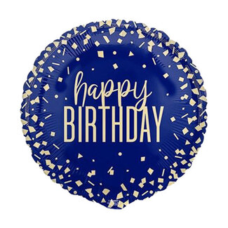 Haza-Witbaard Folieballon Navy Confetti Happy Birthday