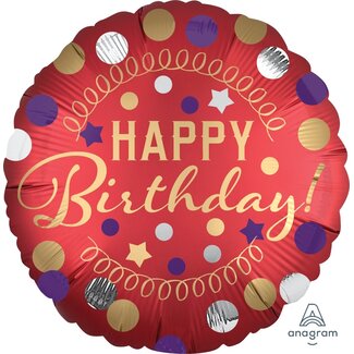 Anagram Folieballon Happy Birthday Satijn Rood - 45cm