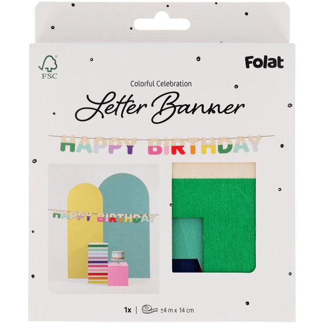 Letterslinger - Hout - "HAPPY BIRTHDAY" - Stripetastic - 4 mtr