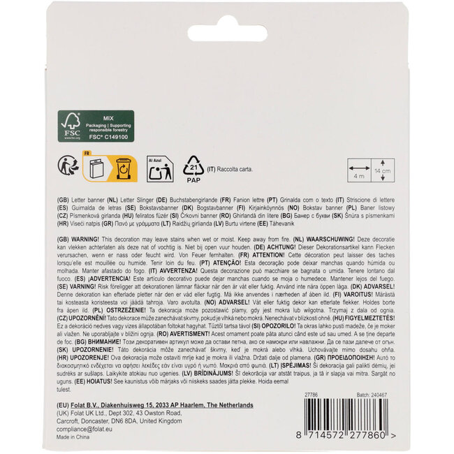 Letterslinger - Hout - "HAPPY BIRTHDAY" - Stripetastic - 4 mtr