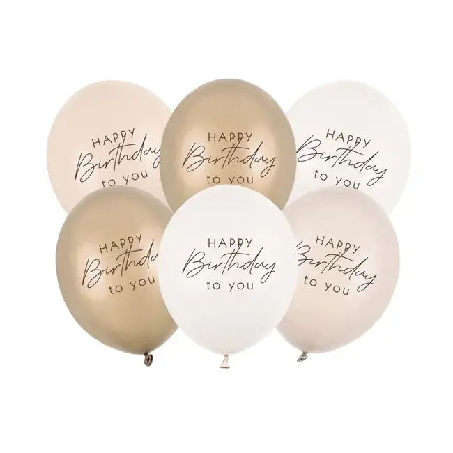 Ballonnen Happy Birthday - Beige Mix - 6 st- 30cm