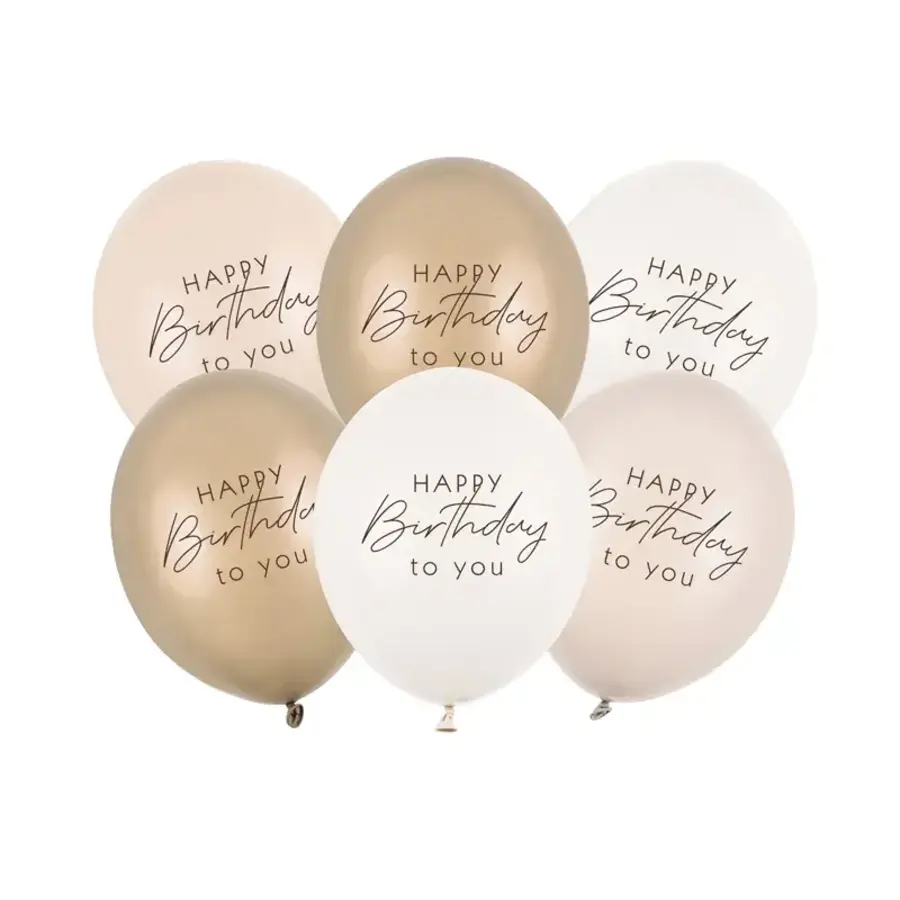 Ballonnen Happy Birthday - Beige Mix - 6 st- 30cm-1