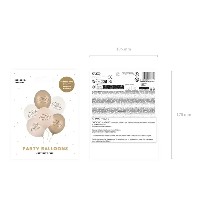 Ballonnen Happy Birthday - Beige Mix - 6 st- 30cm
