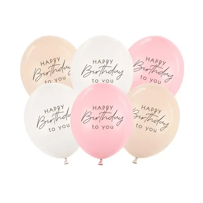 Ballonnen Happy Birthday - Roze Mix - 6 st- 30cm