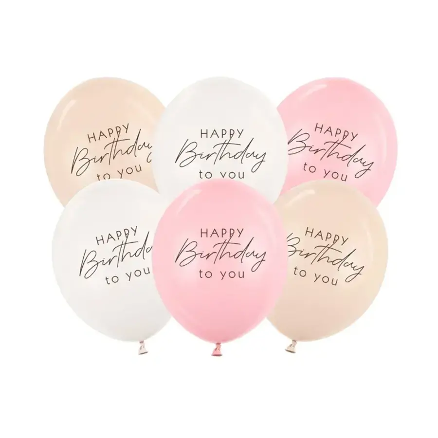 Ballonnen Happy Birthday - Roze Mix - 6 st- 30cm-1