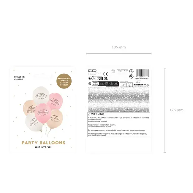 Ballonnen Happy Birthday - Roze Mix - 6 st- 30cm