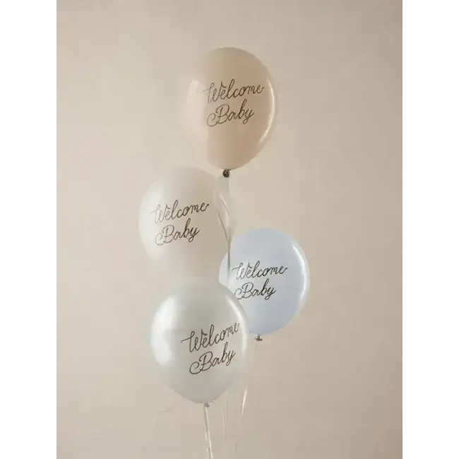 Helium Ballonnen Welcome Baby Nude & Blue (28cm) - 4 st