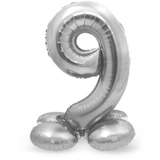 Folatex Folieballon met Standaard Cijfer 9 Zilver - 72 cm