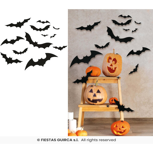 Zwarte Vleermuis Silhouetten - 12 st - 10-30cm