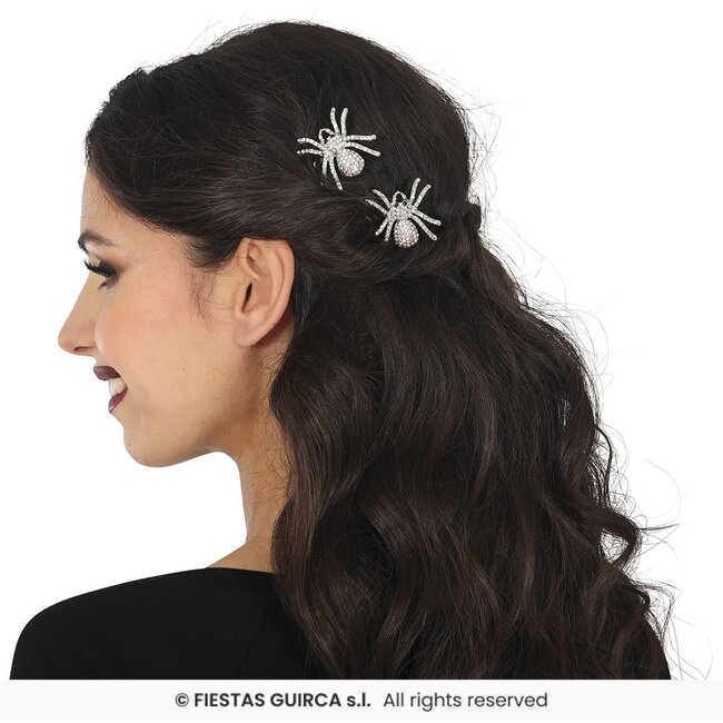 Glinsterende Zilveren Spinnen Haarspelden - 2st - 7,5 cm