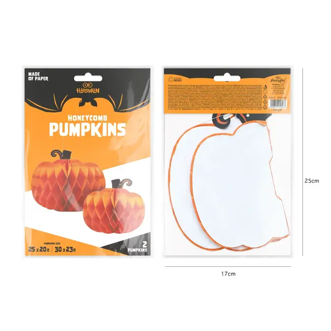 Honingraat Decoratie Halloween Pompoenen - 2 stuks