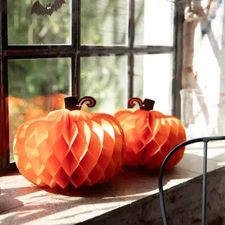 PartyPal Honingraat Decoratie Halloween Pompoenen - 2 stuks