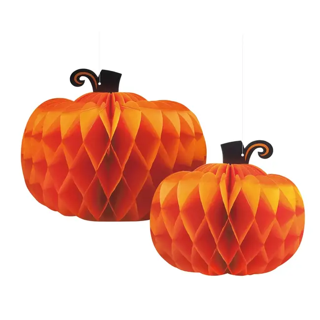 Honingraat Decoratie Halloween Pompoenen - 2 stuks