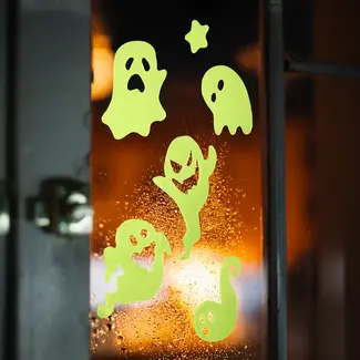 PartyPal Halloween Fluorescerende Gel Raamstickers Spoken - 20,5x20cm