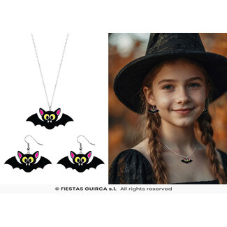 Fiesta Vleermuis Halloween Set Oorbellen en ketting