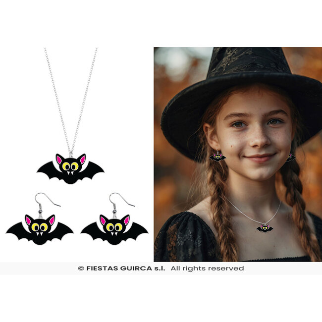 Vleermuis Halloween Set Oorbellen en ketting