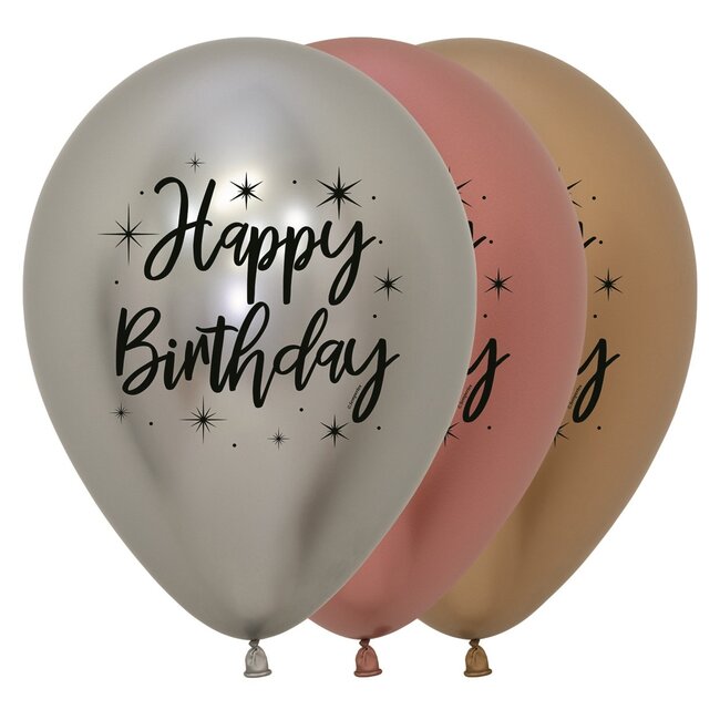 Helium Ballon Happy Birthday Radiant Reflex (28cm) - 3 st