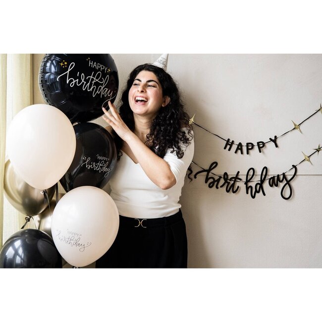 Folieballon  Crème Noir - Happy Birthday - 45cm