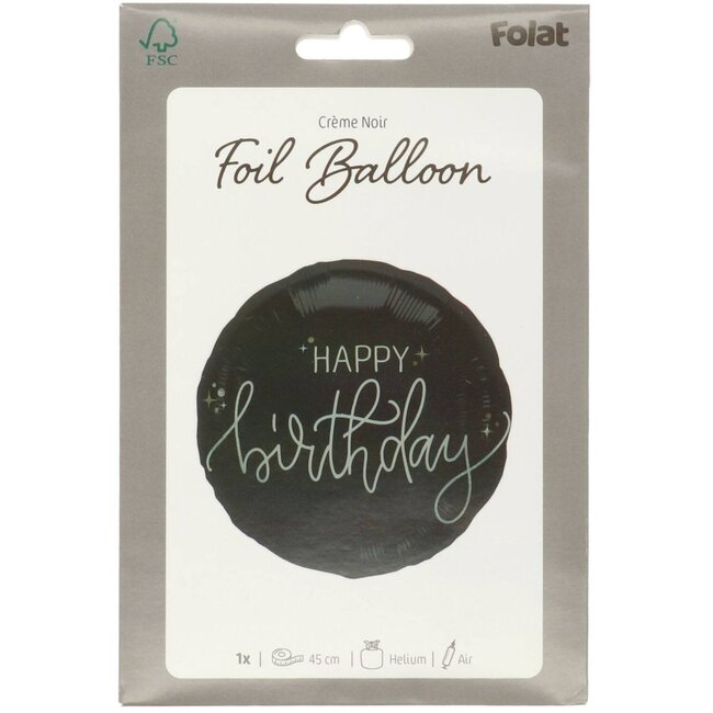 Folieballon  Crème Noir - Happy Birthday - 45cm