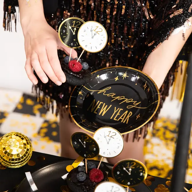 Prikkertjes Happy New Year Clocks - 6st