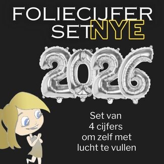 Boland Folie Cijfer Set 2026 - Zilver - 36 cm