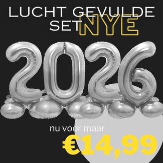 PartyDeco Complete set Folie cijfers 2026 - Zilver - Lucht vulling