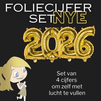 Globos Folie Cijfer Set 2026 - Goud - 36 cm