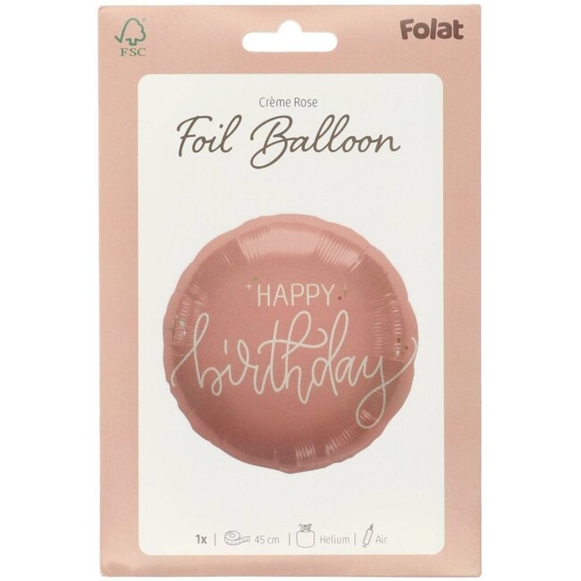 Folieballon  Crème Rose - Happy Birthday - 45cm