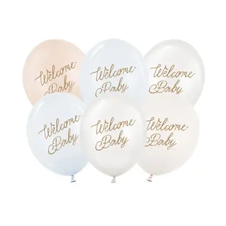 Strong Balloons Helium Ballonnen Welcome Baby Nude & Blue (28cm) - 4 st
