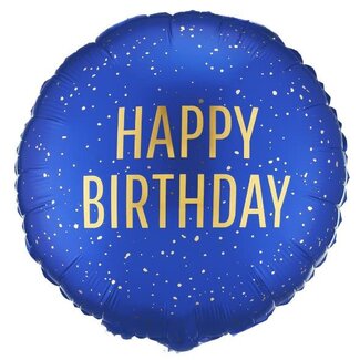 PartyDeco Folieballon Happy Birthday Satijn Navy Blue - 45cm