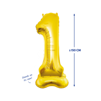 Paperdreams Folieballon met Standaard Cijfer 1 Goud - 150 cm