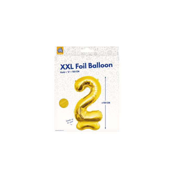 Folieballon met Standaard Cijfer 2 Goud - 150 cm