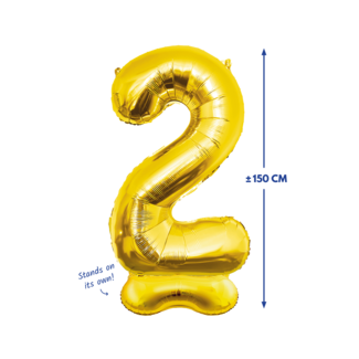 Paperdreams Folieballon met Standaard Cijfer 2 Goud - 150 cm